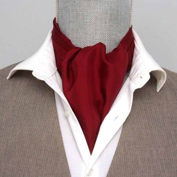 Maroon Silk Men's Cravat Ascot A191 - Picture 5 of 7
